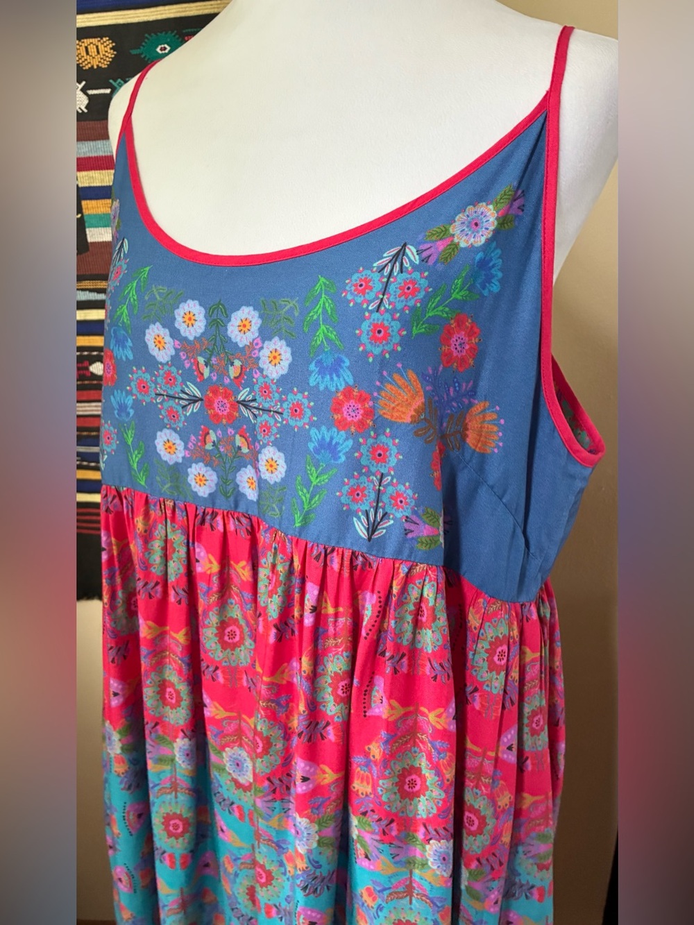 NATURAL LIFE Bright Floral Colorblock Sleeveless Dress - Blue & Pink & Turquoise - Picture 2 of 12